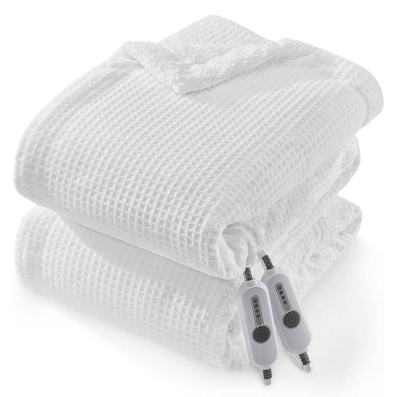 Electric Waffle Fast Heating Flannel Blanket, White - 90*100 inch