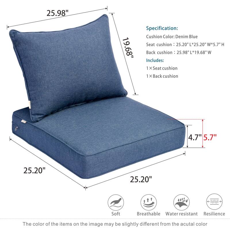 OVIOS Solid Indoor/ Outdoor Deep Seat Cushion Set