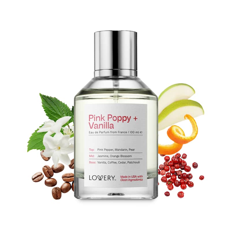 Lovery Pink Poppy and Vanilla Eau de Parfum Spray, Made in USA 3.4 oz