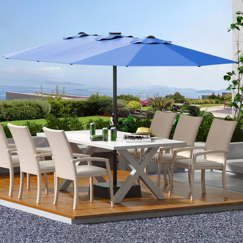 15ft Large Patio Umbrella with Base, Outdoor Double-Sided Market Umbrella with Crank Handle