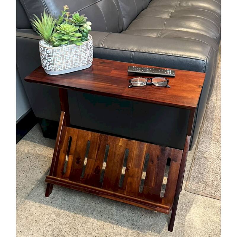 Acacia Wood K End Table with Display Rack