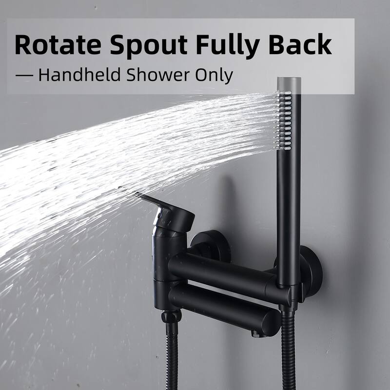 Modland Wall-Mounted Bathtub Faucet with Hand Shower, NSF Certified, 1.59GPM Flow, 90 Rotatable, Gold/Black