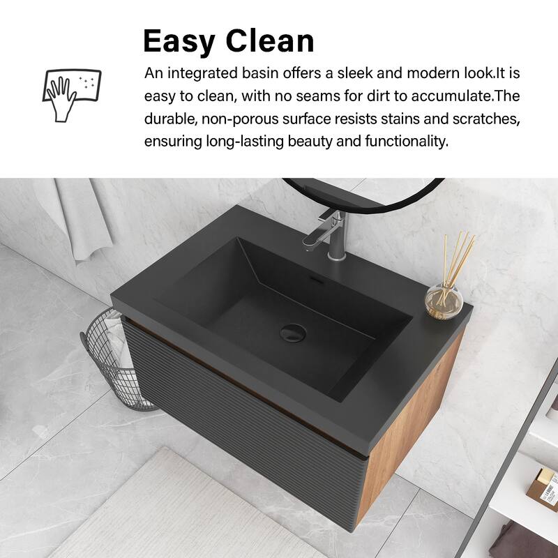 Floating Bathroom Vanity in Natural Oak with Integrated Resin Top