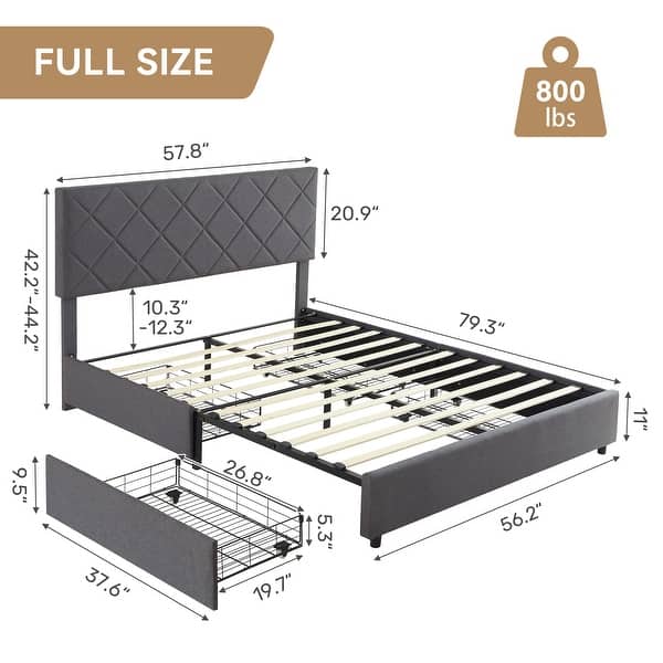 Upholstered Full Size Platform Bed Frame with 4 Storage Drawers - Bed ...
