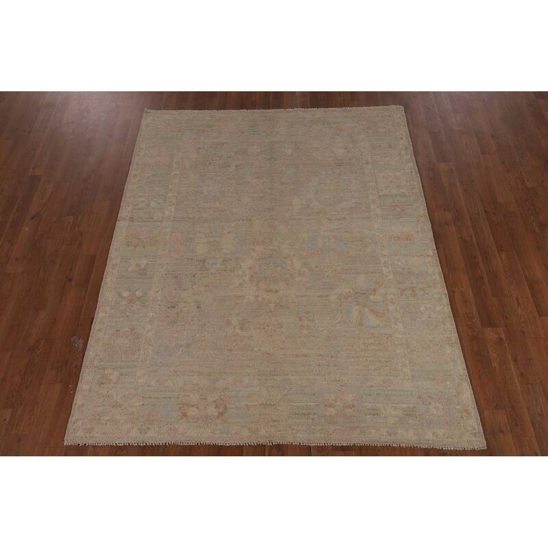 Vegetable Dye Oushak Area Rug Hand-Knotted Oriental Wool Carpet - 5'2"x 6'6"