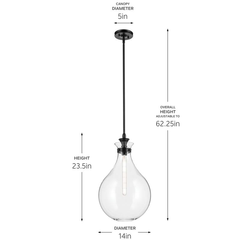 Kichler Lighting Laria 14 Inch 1 Light Pendant with Clear Glass in Black