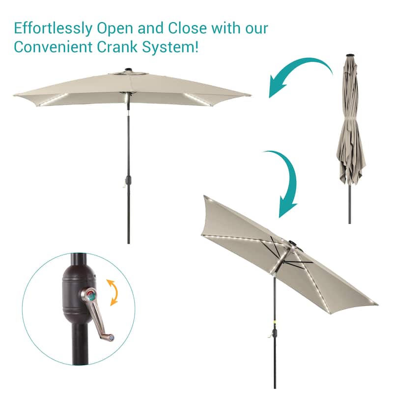 BONOSUKI 6x9FT LED Patio Market Umbrellas Table Umbrella w/Tilt Button