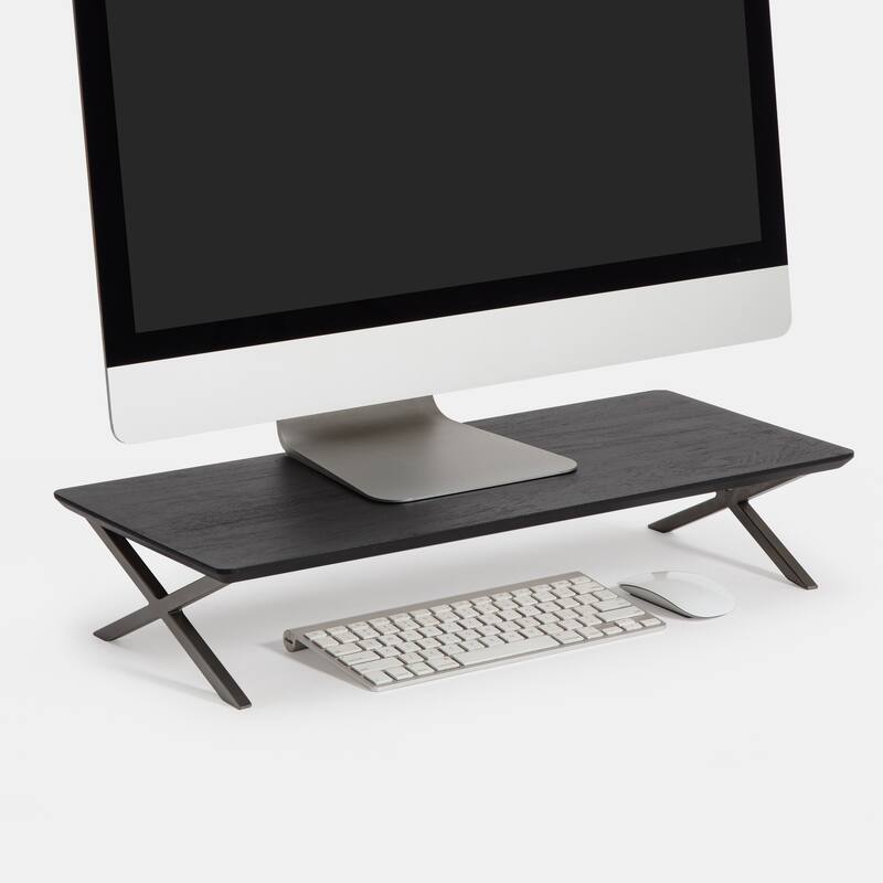 Jani Wood Monitor Stand Riser Desk - Ergonomic Design Stand, Desktop Organizer Table for Home, Office Workspace, Gaming Desk - Black