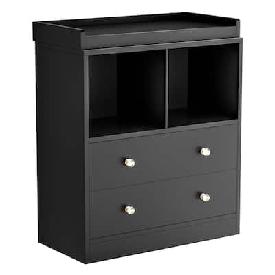 Baby Changing Table with Pad, 2 Drawers and 2 Open Compartments for Nursery Room