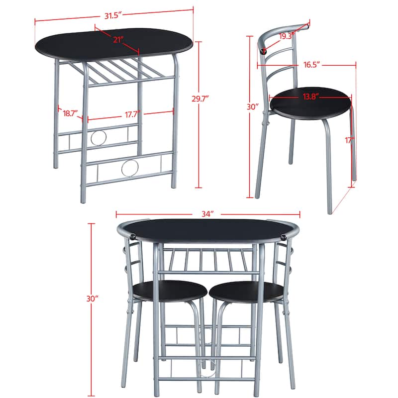 Yaheetech Modern Round Dining Table Set, 3 Piece Dining Room Sets for Kitchens, Apartments