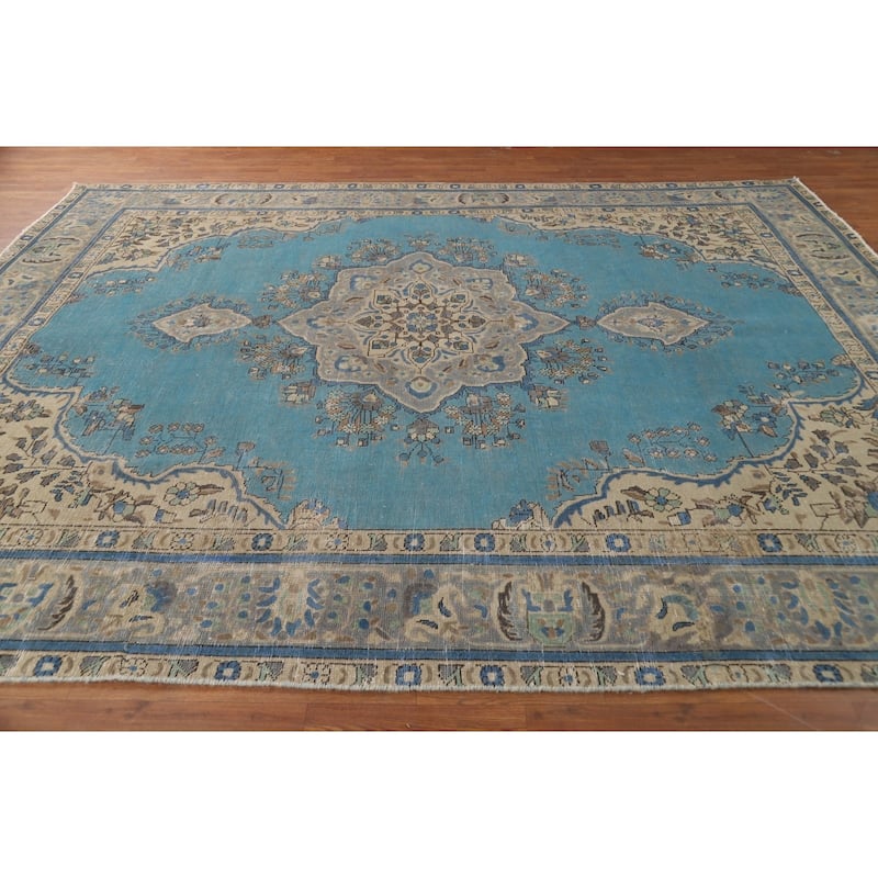 Blue Geometric Tabriz Persian Area Rug Oriental Handmade Wool Carpet - 8'5"x 10'11"