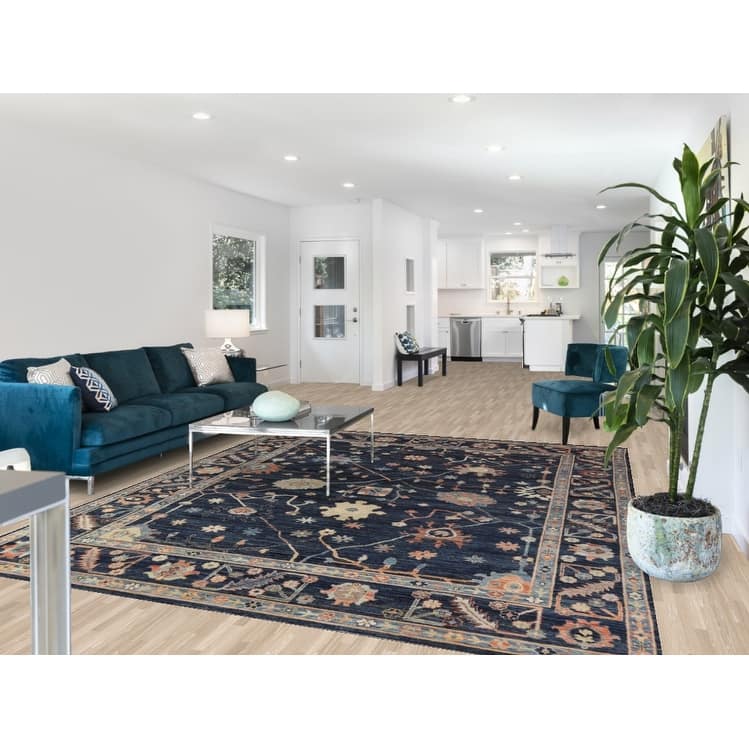 Hand Knotted Oriental 100% Wool Carpet Transitional All-Over Navy Blue & Blues Oushak Area Rug - 9' 9'' X 8' 2''