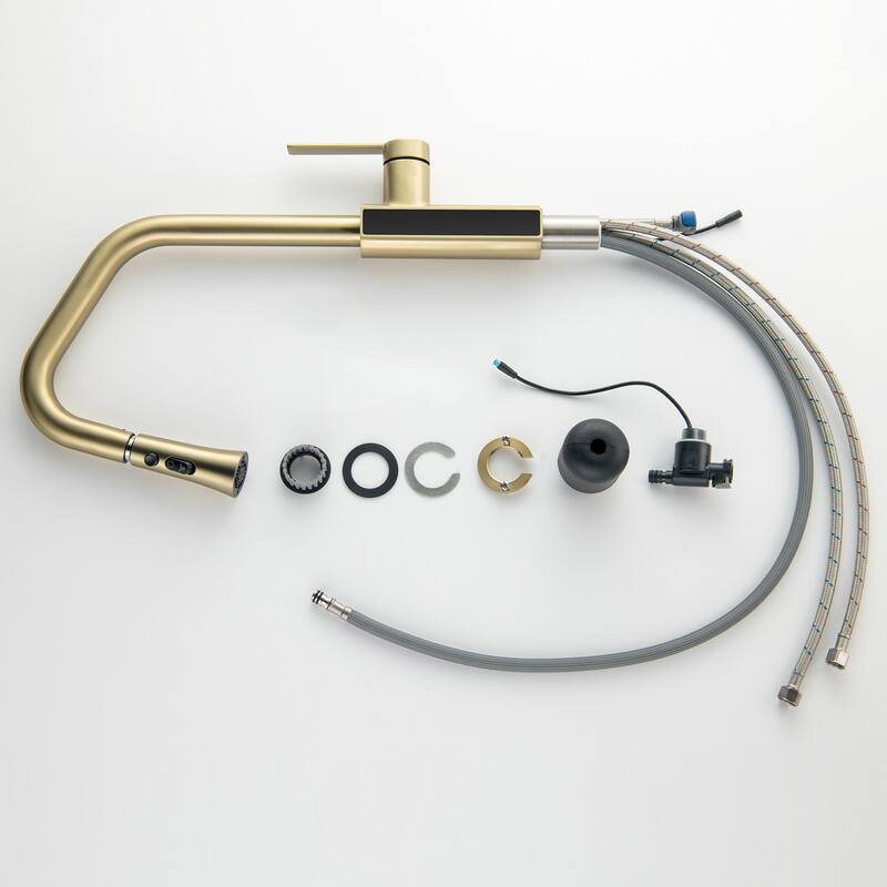 Single Handle Single Hole Pull Out Kitchen Sink Faucet with Temperature Display