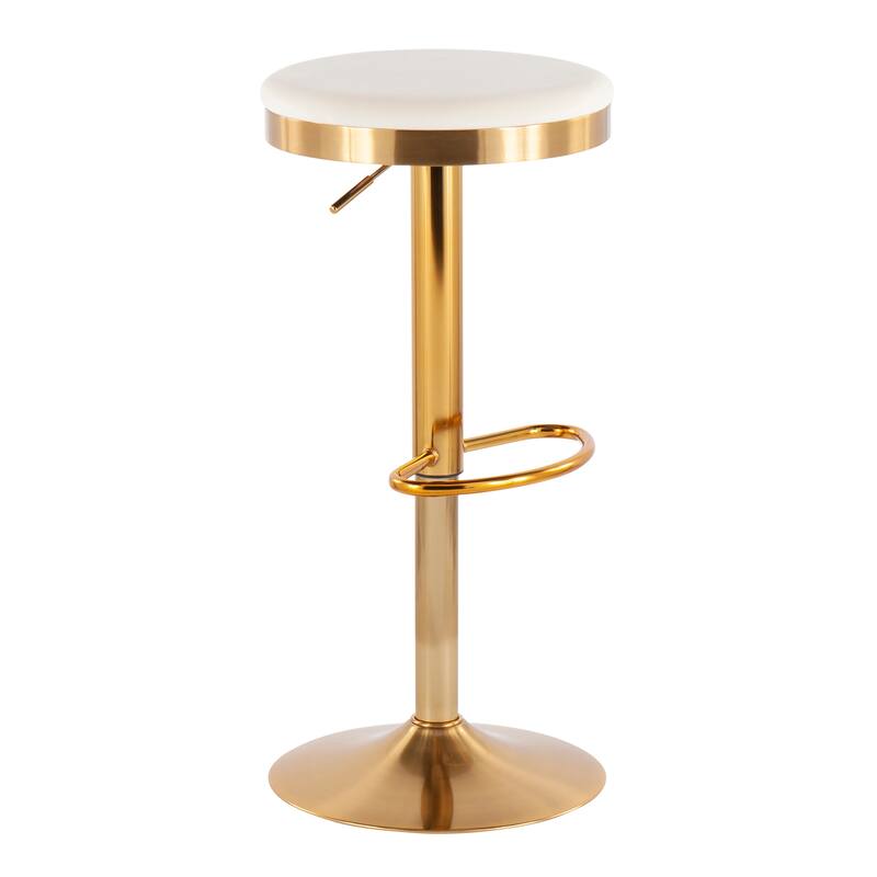 Lumisource Dakota Barstool in Gold Steel and White Leather - Set of 2 - 15"Lx15"Wx23-31.75"H - Cream Velvet