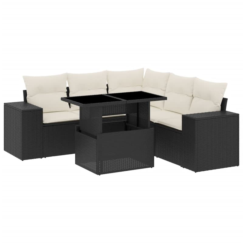 vidaXL Patio Sofa Set with Cushions Outdoor Furniture 6 Piece Poly Rattan - 21.7 x 39.4 x 28.7
