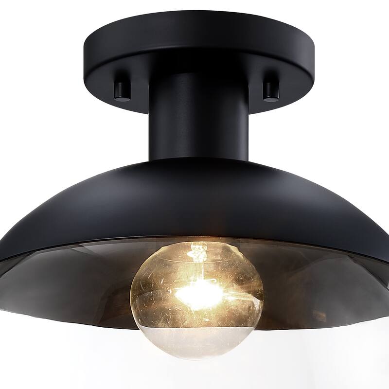 Rey 13 in. 1-Light Matte Black Modern Semi Flush Mount with Clear Glass Shade for Bedrooms - 10.25