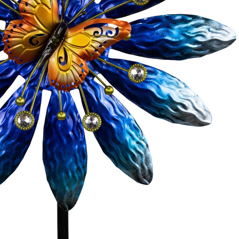 Blue Flower with Butterfly Outdoor Pinwheel Garden Stake - 4'
