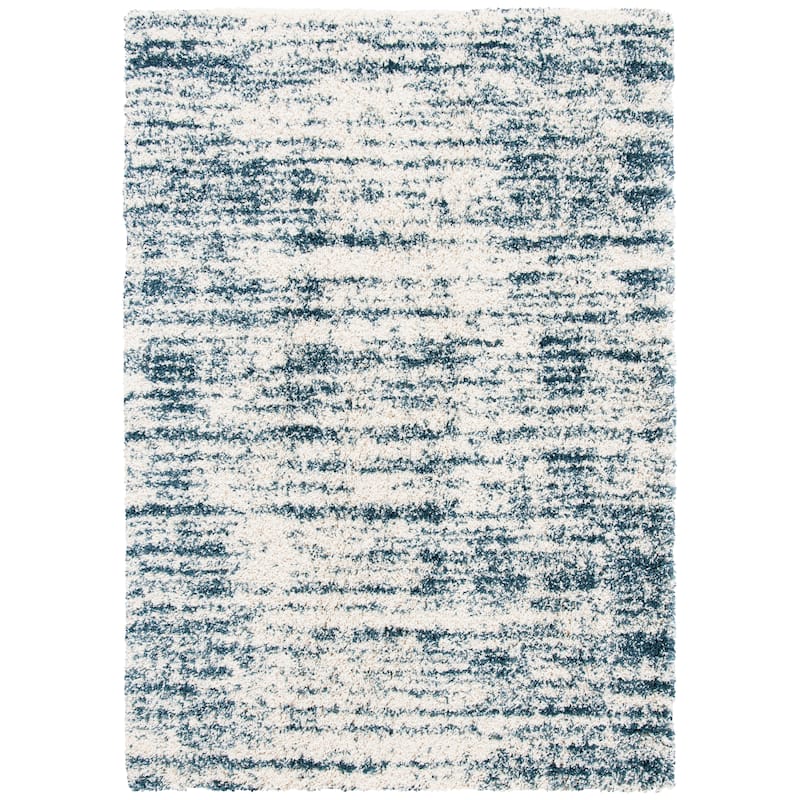 SAFAVIEH Hudson Shag Cherri Abstract 2-inch Thick Rug - 7' Square - Ivory/Steel Blue