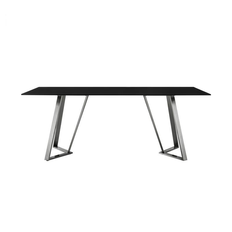 Cressida 79" Black Glass and Stainless Steel Rectangular Dining Table