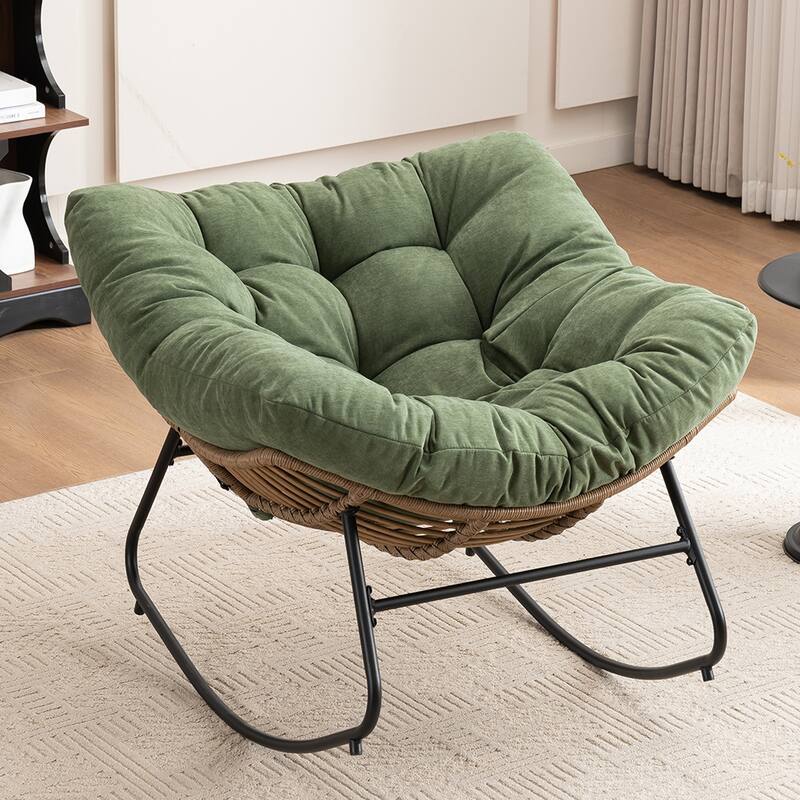 Rocking Chair, Chenille Upholstered Accent Chair, Modern Nursery Rocking Chair for Living Room, Bedroom, Apartment - Green