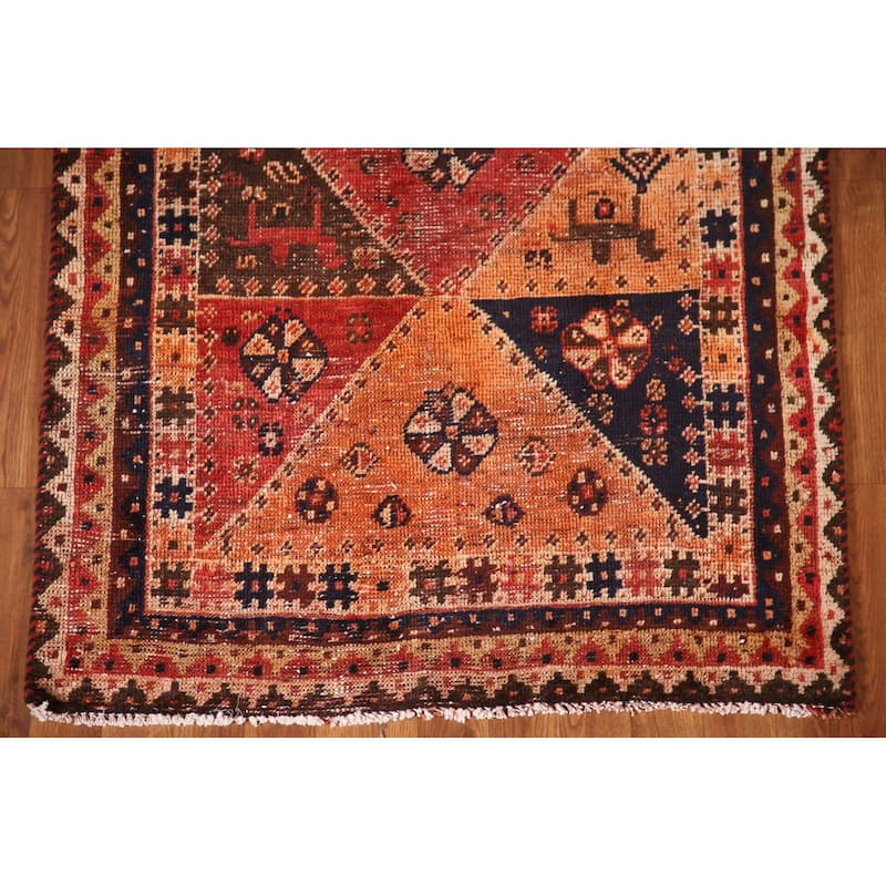 Vegetable Dye Animals Tribal Qashqai Persian Antique Rug - 3'3"x 5'6"