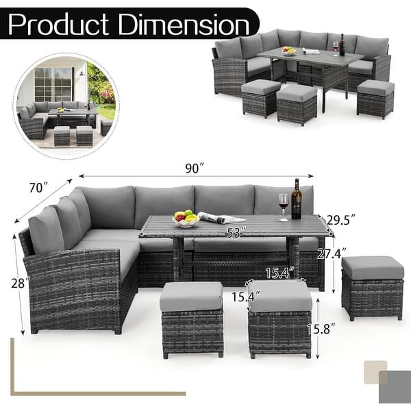 dimension image slide 2 of 7, AECOJOY 7 Pieces Patio Furniture Set Outdoor Sectional Sofa Rattan Conversation Set