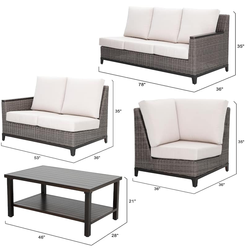 Beaufort 4-Piece Outdoor Wicker and Aluminum Sectional Sofa