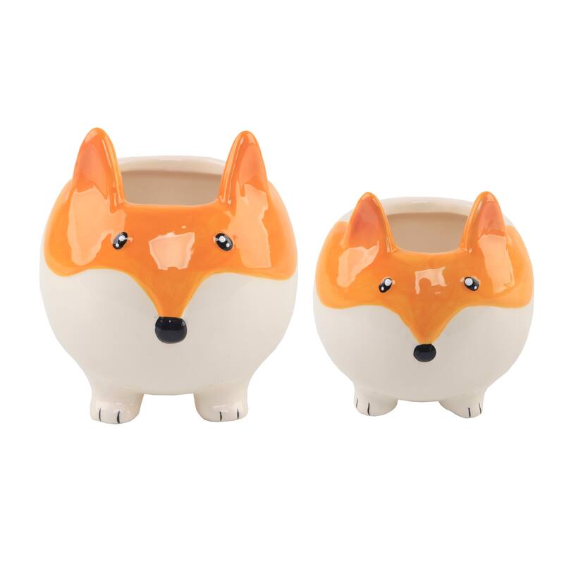 5" & 3.5" Fox Ceramic Empty Planter,Set of 2