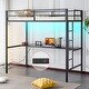 preview thumbnail 9 of 25, Twin Square Tube Raised Bed With Table Outlet LED Light Strip Iron Bed USA