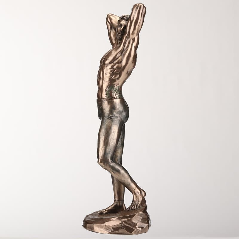 11.81 inches Height Cold Cast Bronze Tattooed Male in Tights Stretching Pinup Pose Bronze Finish Figurine