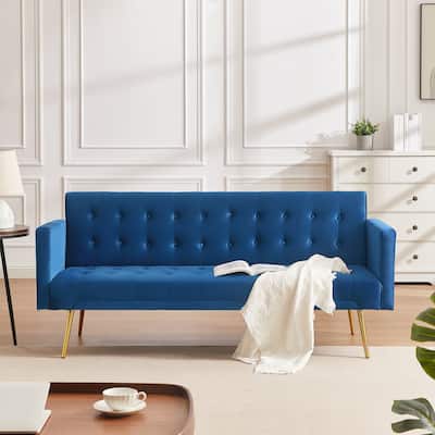 Velvet living room sofa bed with metal foot recliner, adjustable sofa