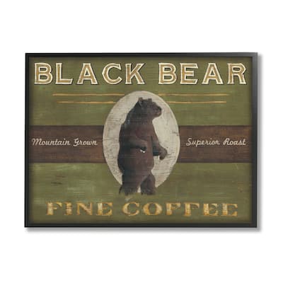 Stupell Black Bear Fine Coffee Rustic Kitchen Mountain Animal Framed Wall Art - Green