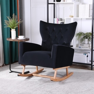 Velvet Upholstered Rocking Chair High Backrest Accent Chair with Rubber ...