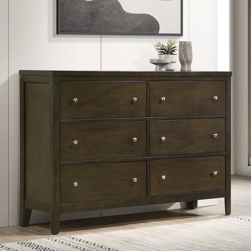 6 Drawers Wooden Dresser with Brushed Nickel Hardware in Dark Cocoa