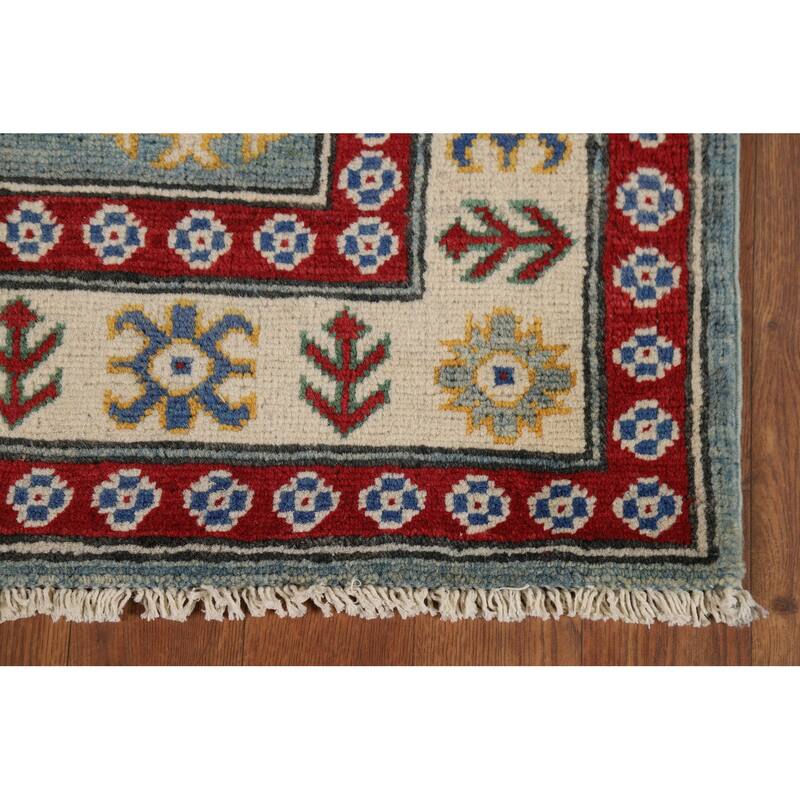 Light Blue Kazak Oriental Runner Rug Hand-Knotted Wool Carpet - 2'11" x 13'9"