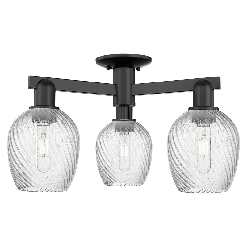 Innovations Lighting 716-3F-12-24 Salina Semi-Flush Salina 3 Light 24" - Matte Black / Clear Spiral Fluted