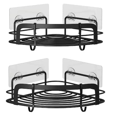 2 Pack Adhesive Wall Mounted Shower Caddy with 4 Movable Hooks