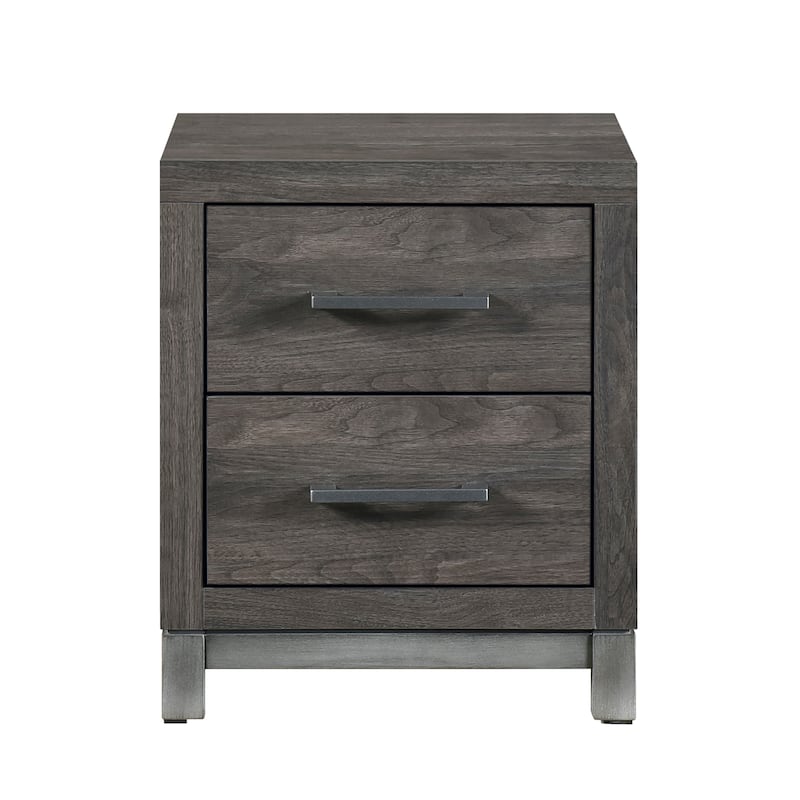 Modern Sleek Design Nightstand, Bedside Organizer with Silver Handle Drawers, Sofa Side Table with Wooden Top, Entry Side Table
