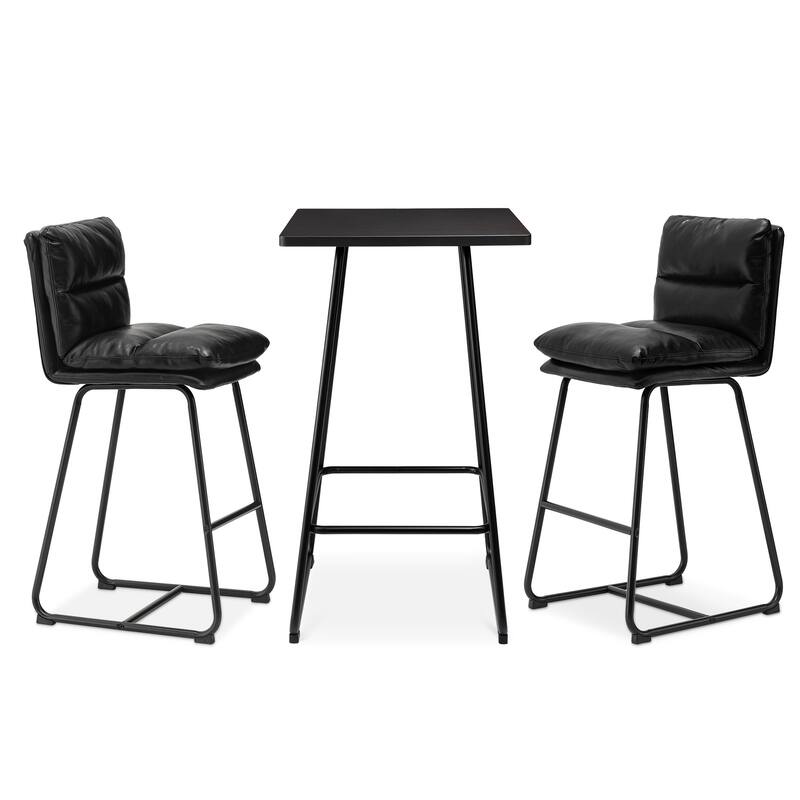 Glitzhome Industrial Modern Set of 3 Pub Table Set with 41"H Square Bar Table and Stools