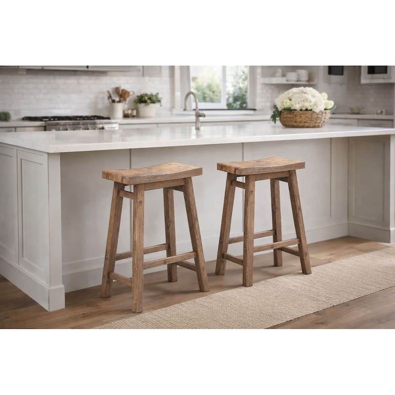 Sonoma Backless Saddle Stool - Set of 2 - Barnwood Wire-Brush - Counter Height