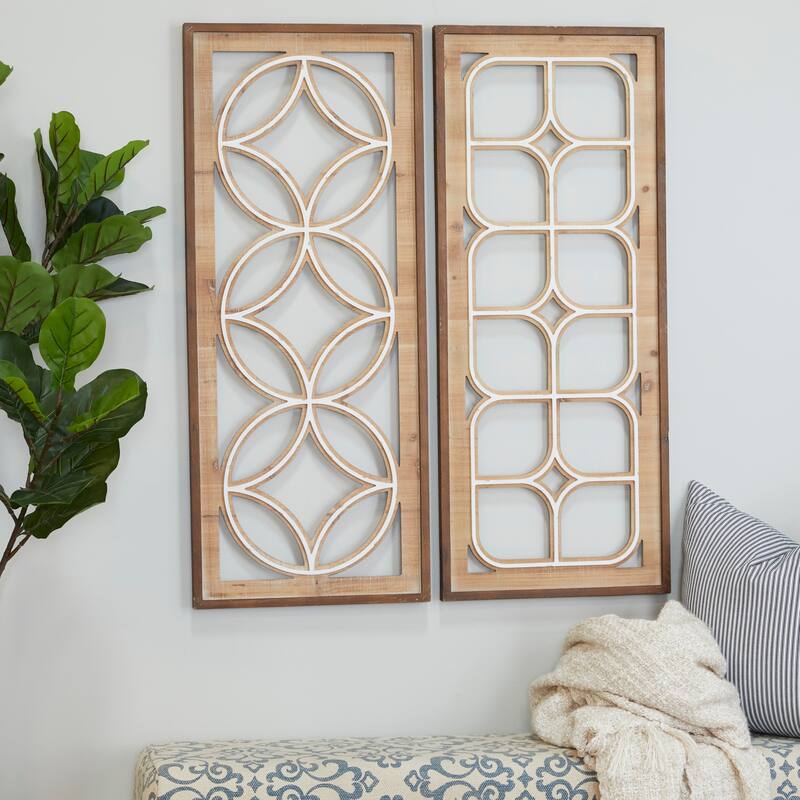 Brown Wood Traditional Geometric Wall Decor ( Set of 2)