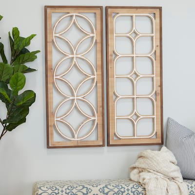 Brown Wood Traditional Geometric Wall Decor ( Set of 2)