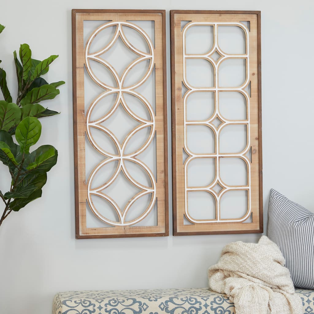 Brown Wood Traditional Geometric Wall Decor ( Set of 2)