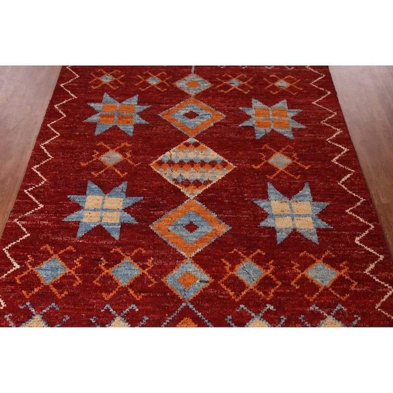 Red Geometric Moroccan Oriental Area Rug Handmade Modern Wool Carpet - 6'10" x 10'2"