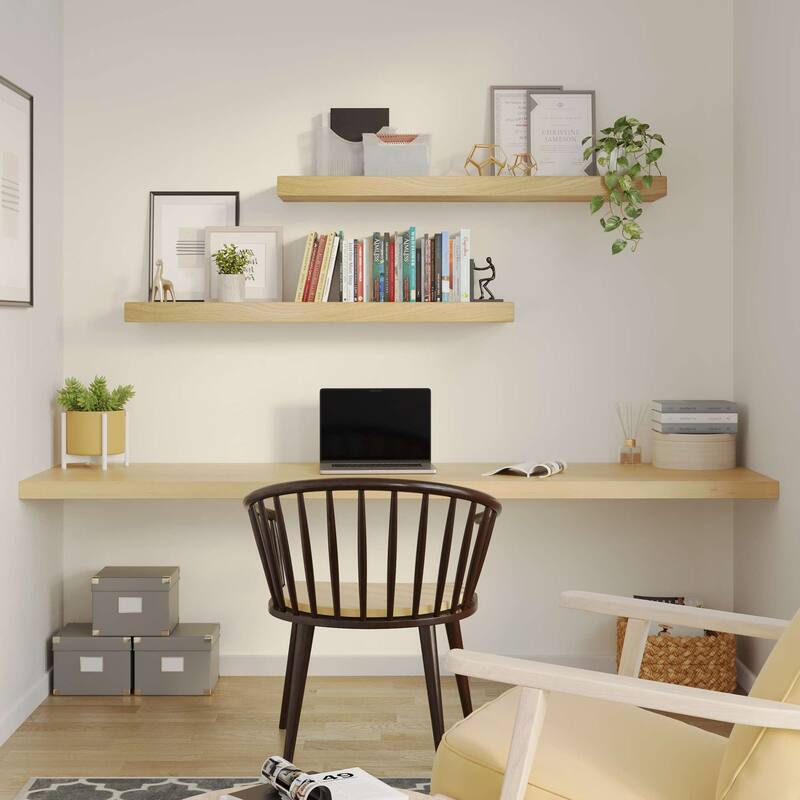 Wallniture OAKEN 48-60 inch Long, 10" Deep, 2.5" thick Floating Shelf with Hidden Bracket, Bookshelf, Farmhouse & Boho Decor