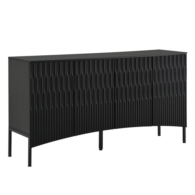 Modern Elegant Black Blue Cabinet Sideboard Buffet with Curved Bottom Doors