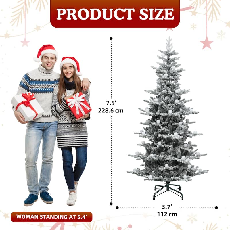 7.5ft Pre-Lit Flocked Artificial Christmas Tree with Glittering Diamond Accents & Multi-Color Lights