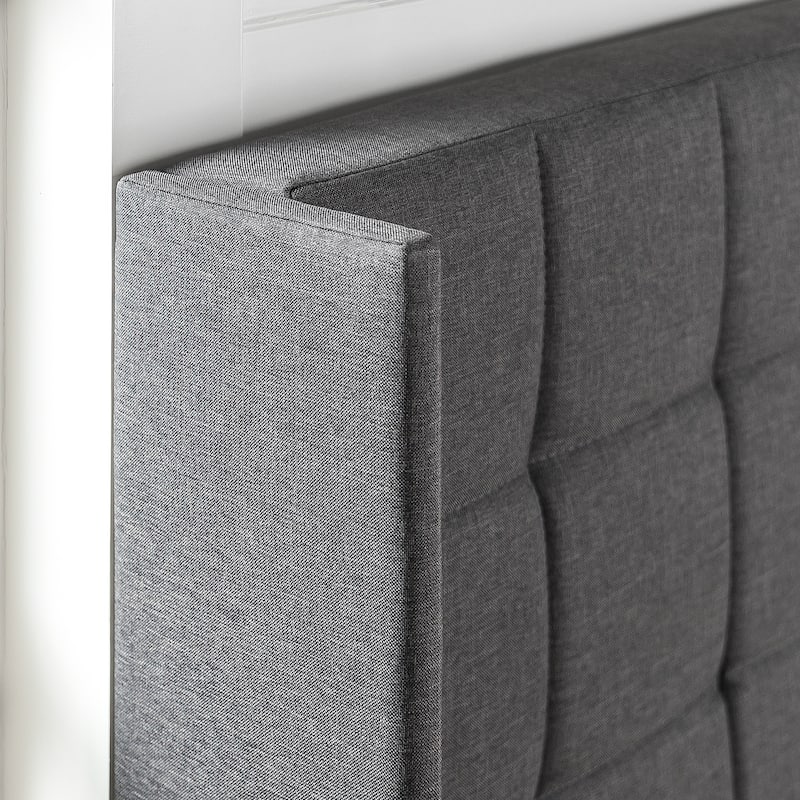 Priage by ZINUS Grey Upholstered Square Stitched Wingback Platform Bed Frame