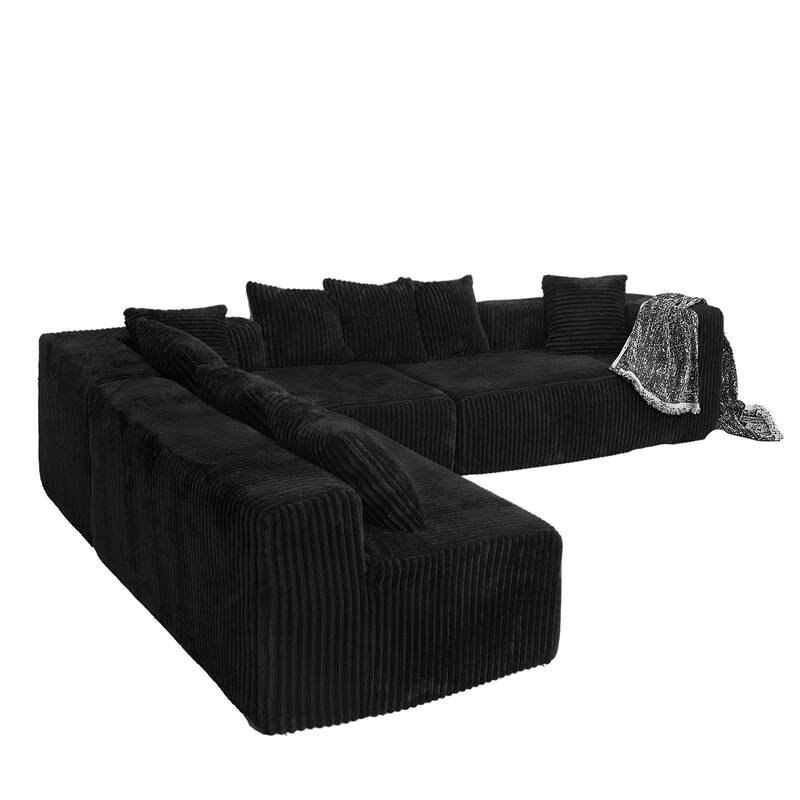 Modular U-Shaped Sectional Sofa with Reversible Chaise, Oversized Corduroy Boneless Cloud Sofa, Comfy Upholstered 4 Seat Sofa