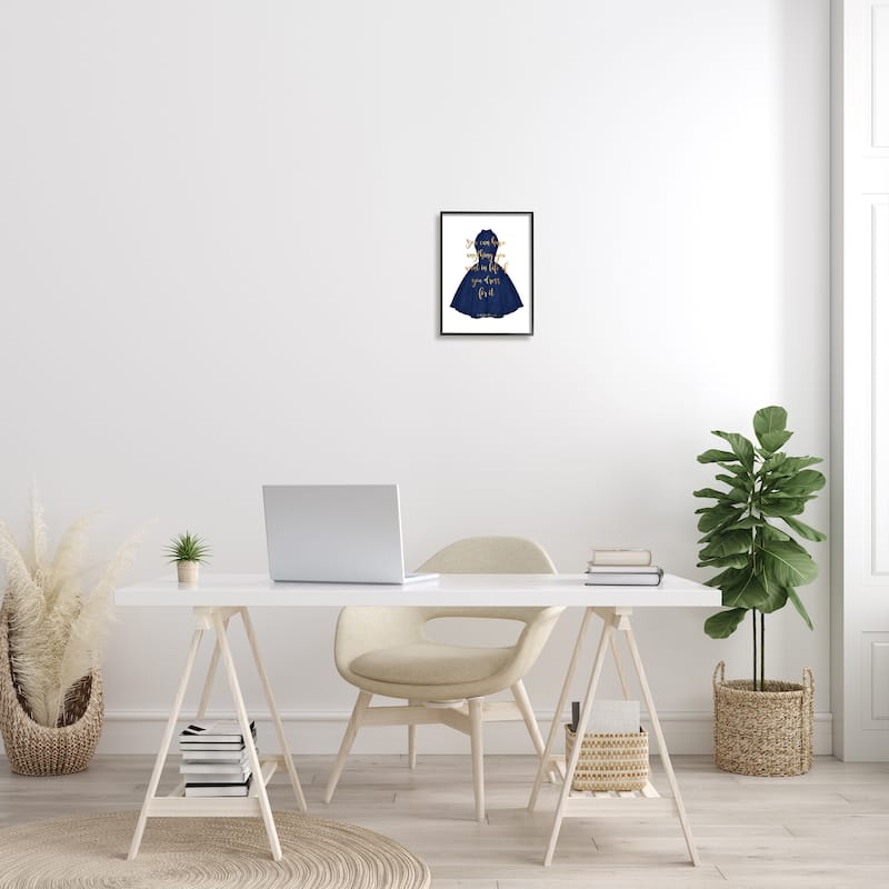 Stupell If You Dress For It Quote Blue Gown Fashion Framed Wall Art